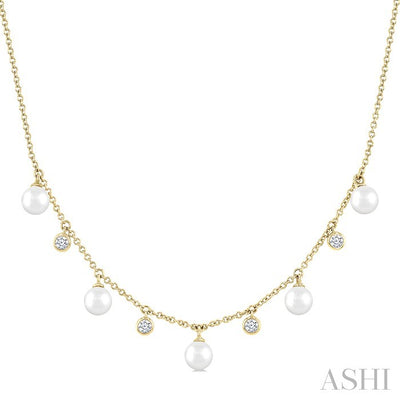 Pearl & Diamond Station Necklace