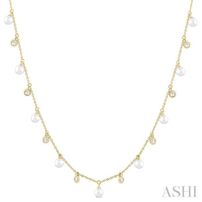 Pearl & Diamond Station Necklace
