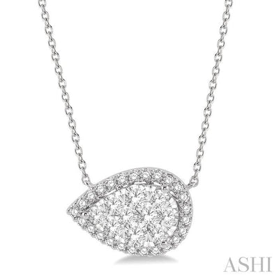 Pear Shape East-West Halo Lovebright Essential Diamond Pendant