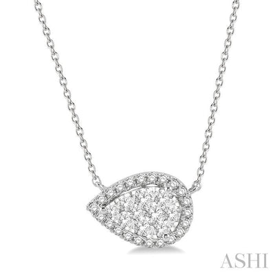 Pear Shape East-West Halo Lovebright Essential Diamond Pendant