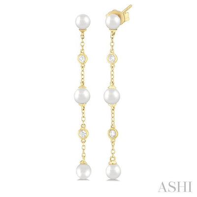 Pearl & Diamond Station Long Chain Earrings