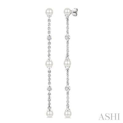 Pearl & Diamond Station Long Chain Earrings