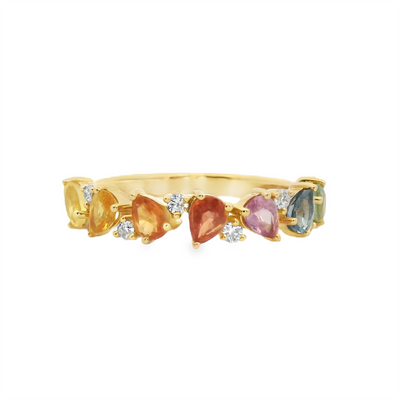 Rainbow Sapphire & Diamond Stackable Ring