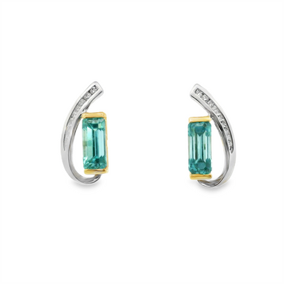 Blue Zircon & Diamond Stud Earrings
