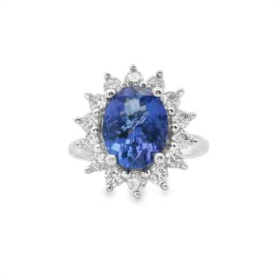 Tanzanite & Diamond Halo Fashion Ring