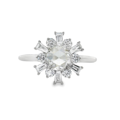 Rose-cut Diamond Halo Engagement Ring