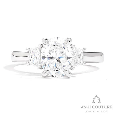 Couture Oval 3-Stone Semi-Mount Engagement Ring With Trap Side Diamonds