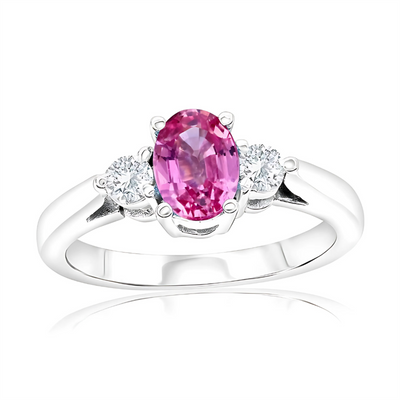 Pink Sapphire & Diamond Three Stone Ring