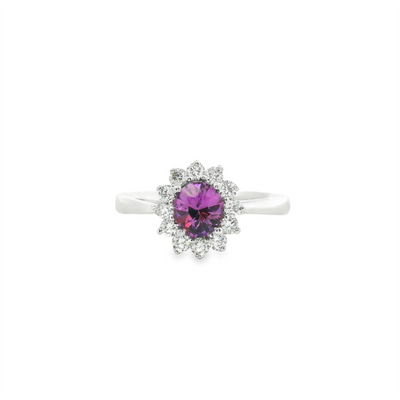 IGI Certified Purple Sapphire & Diamond Halo Ring