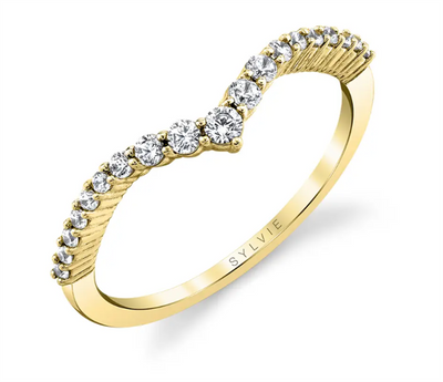 Curved Chevron Diamond Wedding Ring