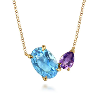 Blue Topaz & Amethyst Toi et Moi Necklace