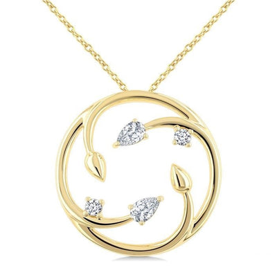 Diamond Circle & Leaf Pendant