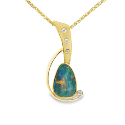 Opal Doublet & Diamond Pendant