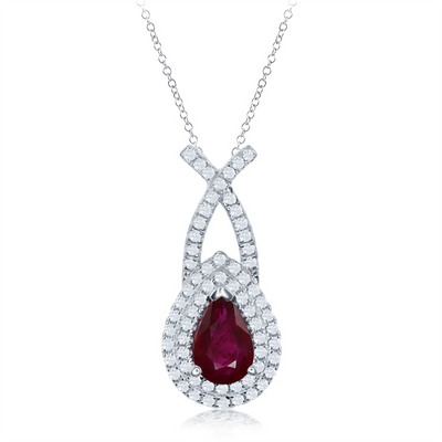 Ruby & Diamond Double Halo Pendant