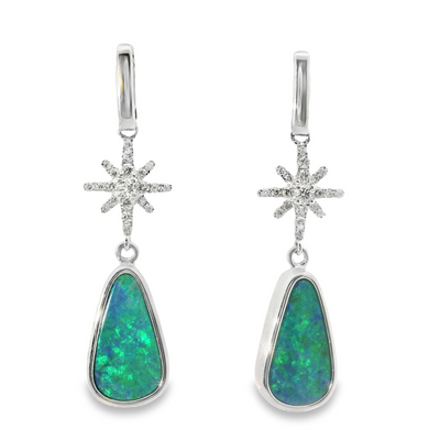 Australian Opal Doublet & Diamond Earrings