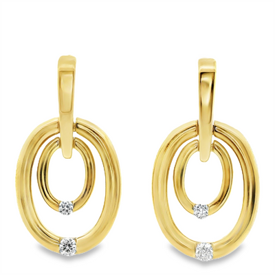 Diamond Oval Dangle Stud Earrings