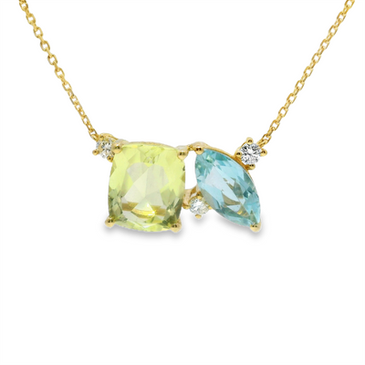 Blue Topaz, Green Quartz & Diamond Necklace