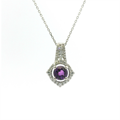 GIA Certified Purple Sapphire & Diamond Halo Pendant