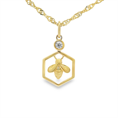 Honeycomb Diamond Bee Pendant