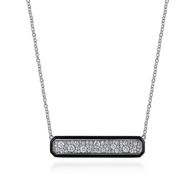 Black Enamel Diamond Bar Necklace