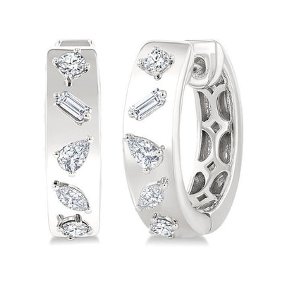 Mixed Shape Diamond Huggie Hoop Earrings
