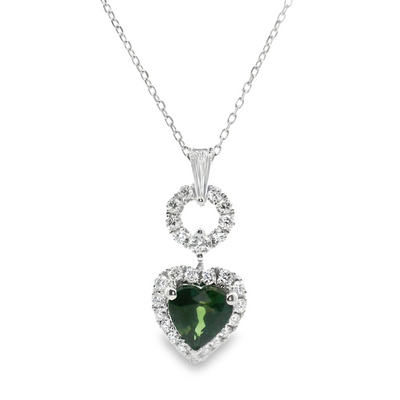 GIA Certified Unheated Green Sapphire & Diamond Heart Pendant