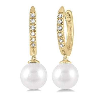 Pearl & Diamond Huggie Hoop Earrings