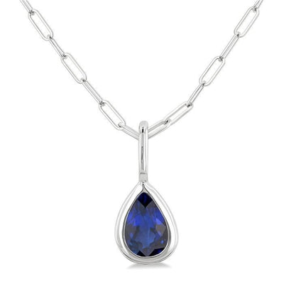 Sapphire Solitaire Pendant with Paperclip Chain