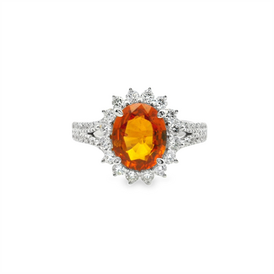 GIA Certified Orange Sapphire & Diamond Halo Ring
