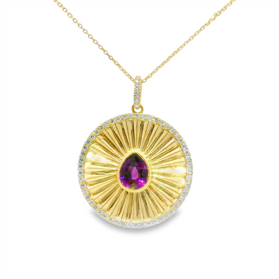 Purple Garnet & Diamond Medallion Pendant