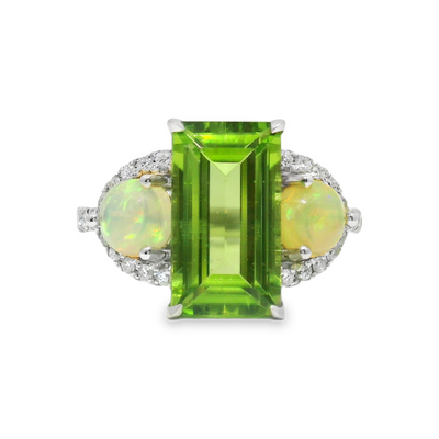 Peridot, Opal & Diamond Fashion Ring