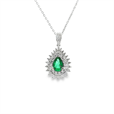 Emerald & Diamond Double Halo Pendant