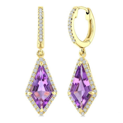 Amethyst & Diamond Drop Huggie Earrings