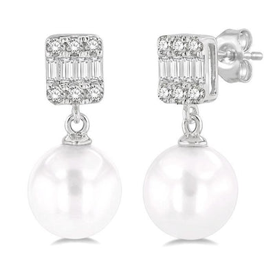 Pearl & Diamond Drop Earrings