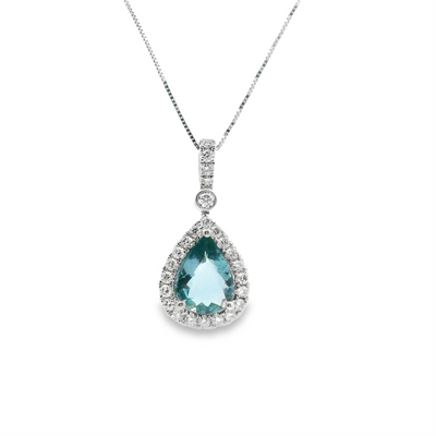 Aquamarine & Diamond Halo Pendant