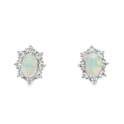 Ethiopian Opal & Diamond Stud Earrings
