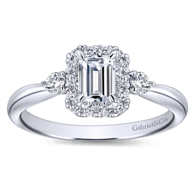 Emerald-cut Diamond Halo Engagement Ring