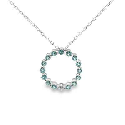 Blue Topaz & Diamond Circle Pendant