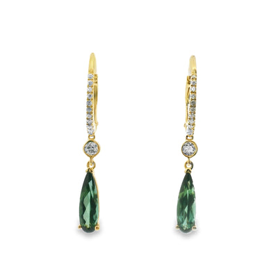 Green Tourmaline & Diamond Huggie Drop Earrings
