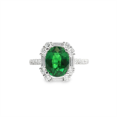 Green Tsavorite Garnet & Diamond Fashion Ring