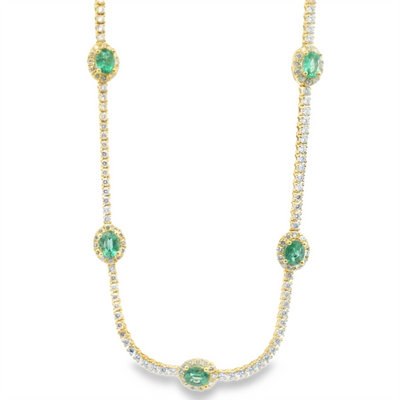 Emerald & Diamond Station Necklace