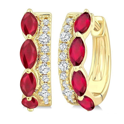 Ruby & Diamond Huggie Hoop Earrings