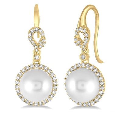 Pearl & Diamond Drop Earrings
