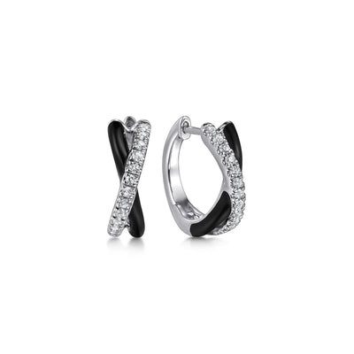Sterling Silver Black Enamel & White Sapphire Earrings