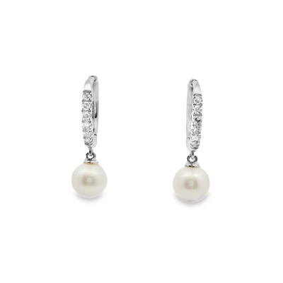 Pearl & Diamond Huggie Hoop Earrings
