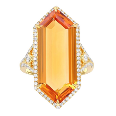 Hexagonal Citrine & Diamond Fashion Ring