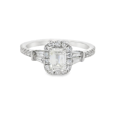 Emerald-cut Diamond Halo Engagement Ring