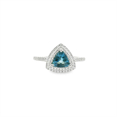 Aquamarine & Diamond Double Halo Ring