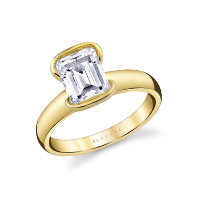 Emerald-cut Diamond Bezel Solitaire Engagement Ring