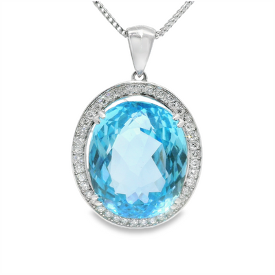 Blue Topaz & Diamond Halo Pendant